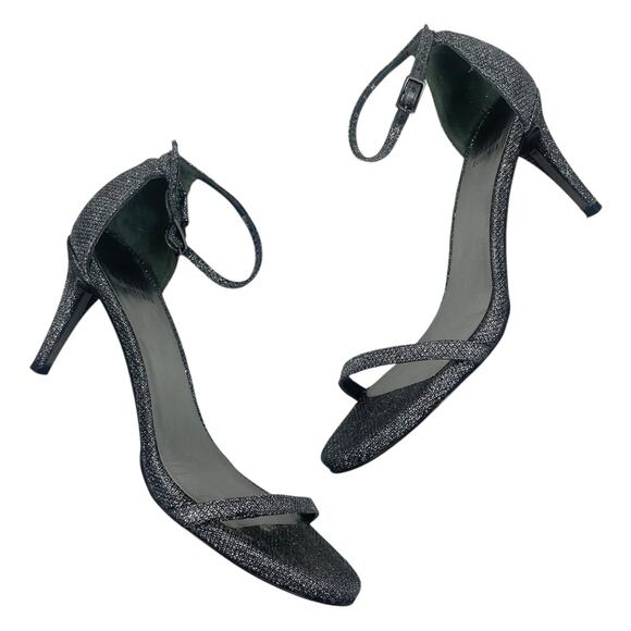 Stuart Weitzman Nudistcurve Lurex Glitter 75mm Sandals Black Gray Size 7M - Picture 7 of 14